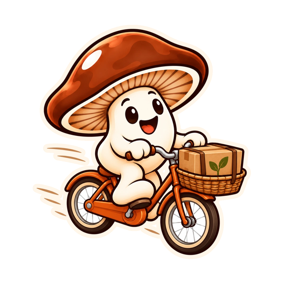 Mascote Coggu Box entregando de bicicleta