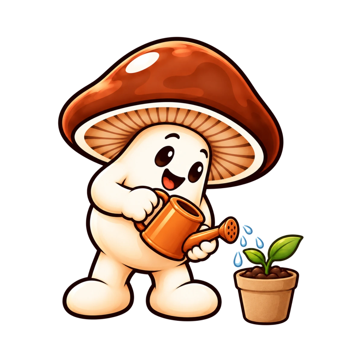 Mascote Coggu Box regando uma planta